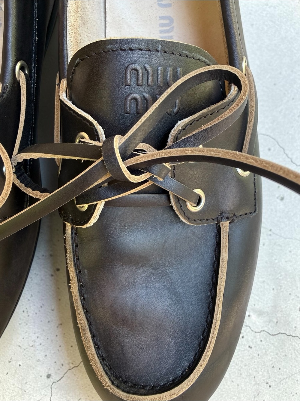 Miu Miu Unlined Bleached Leather Boat Shoes NWOT - Picture 7 of 9